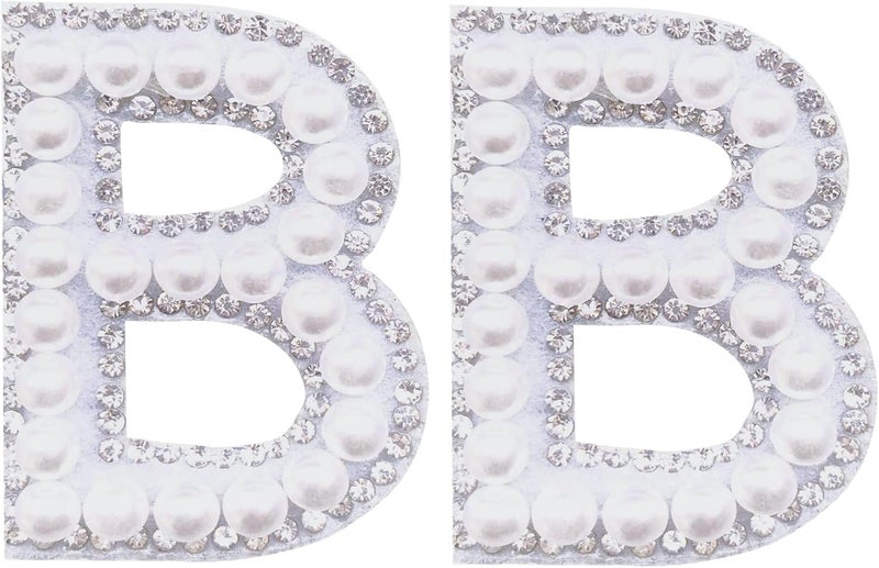 SOYCEV 2PCS White Pearl Iron on Letter Patches Rhinestone Letter Patches Sequin Letter Patches Sparkly Letter Patches for Backpacks Clothing (B) - Image 1